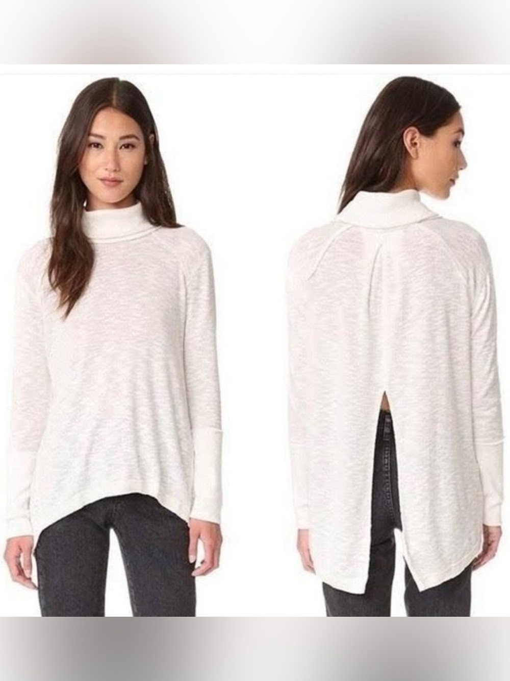 We The Free Off-White Turtleneck Split-Back Sweater